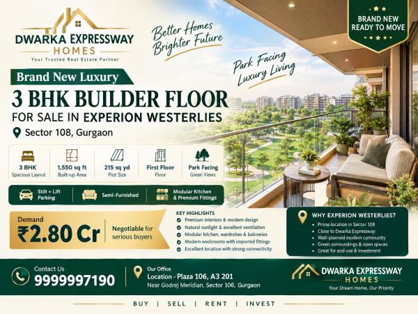 3 bhk Builder floor in Experion Westerlies sector 108 